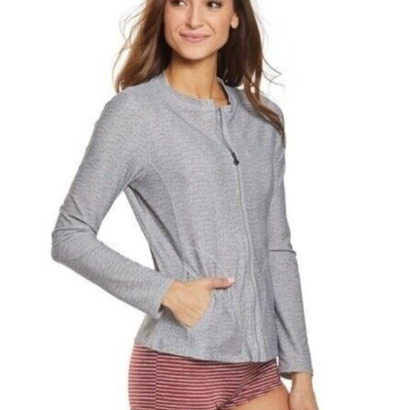 Prana Woman's Grey Font Zipper Astele UPF Sun Shirt Sz XL - Picture 1 of 9